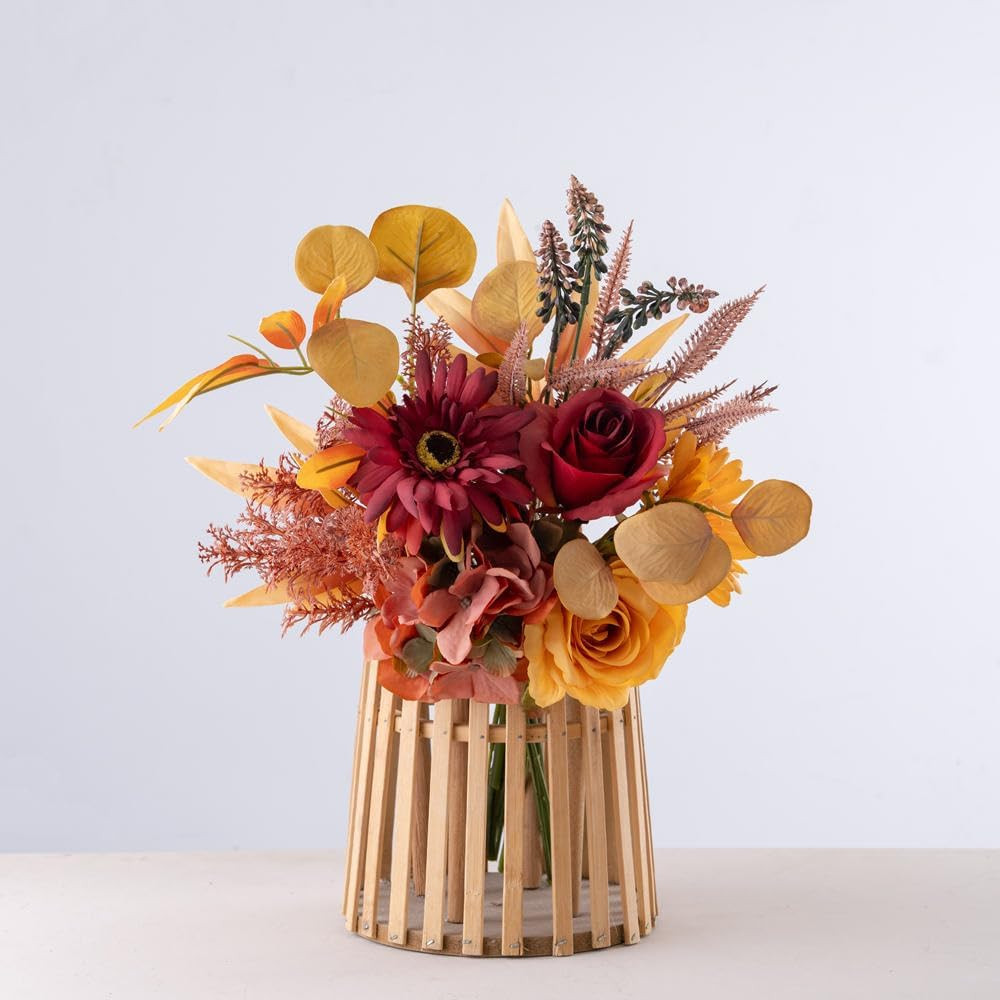 Autumn Red Silk Flower Arrangement for Wedding Bouquets Table Centerpieces Decor