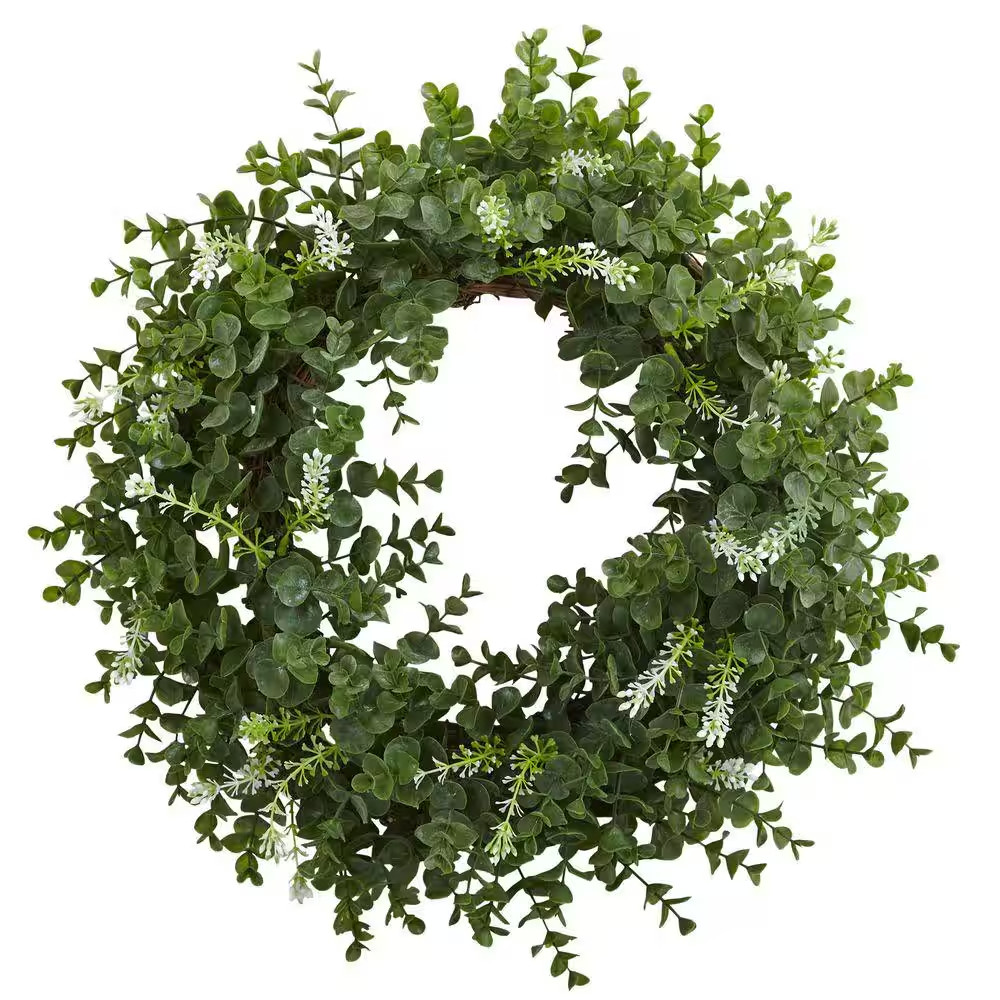 18 In. Artificial Eucalyptus Double Ring Wreath with Twig Base
