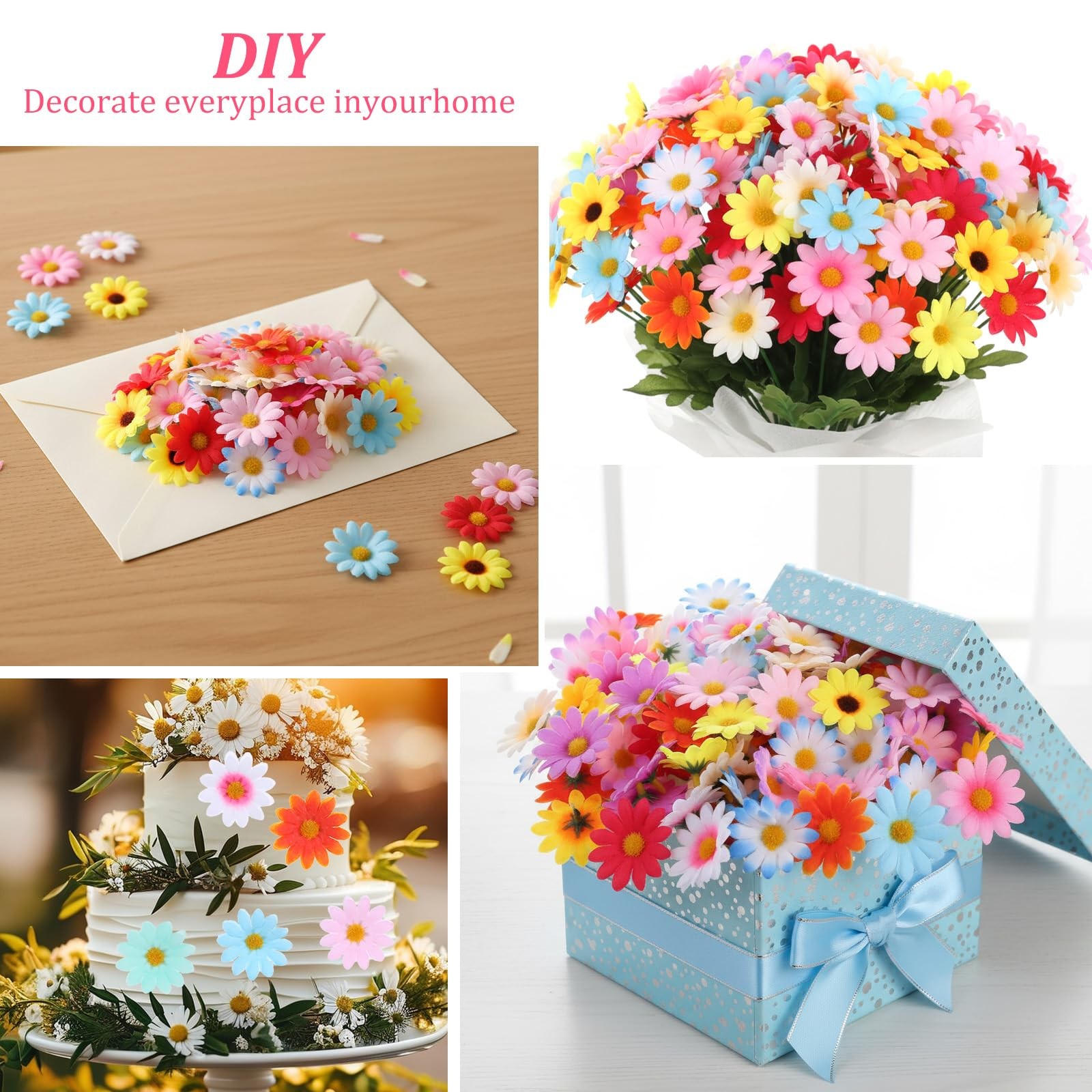 100PCS Fabric Daisy Flower Head, 1.77Inch Multicolor Daisy Artificial Flowers…