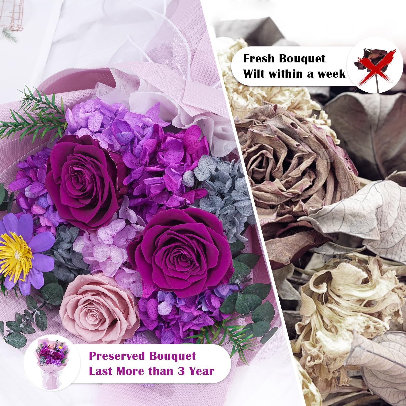 Preserved Flowers, Purple Fresh Bouquet with Gift Box, Flowers for Delivery, …