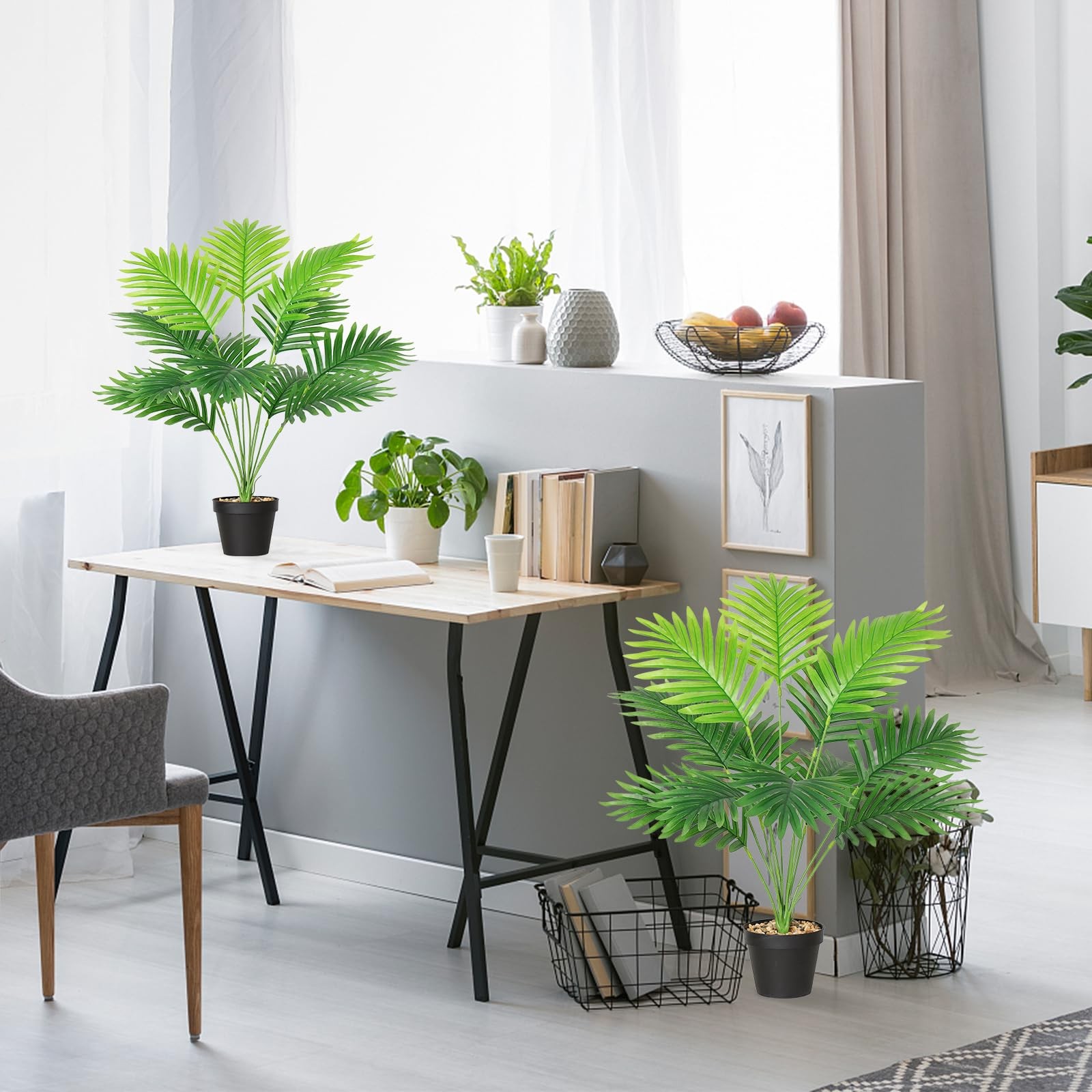SOMYTING Set of 2 Artificial Areca Palm Plants in Pots, Fake Plants Artificial F