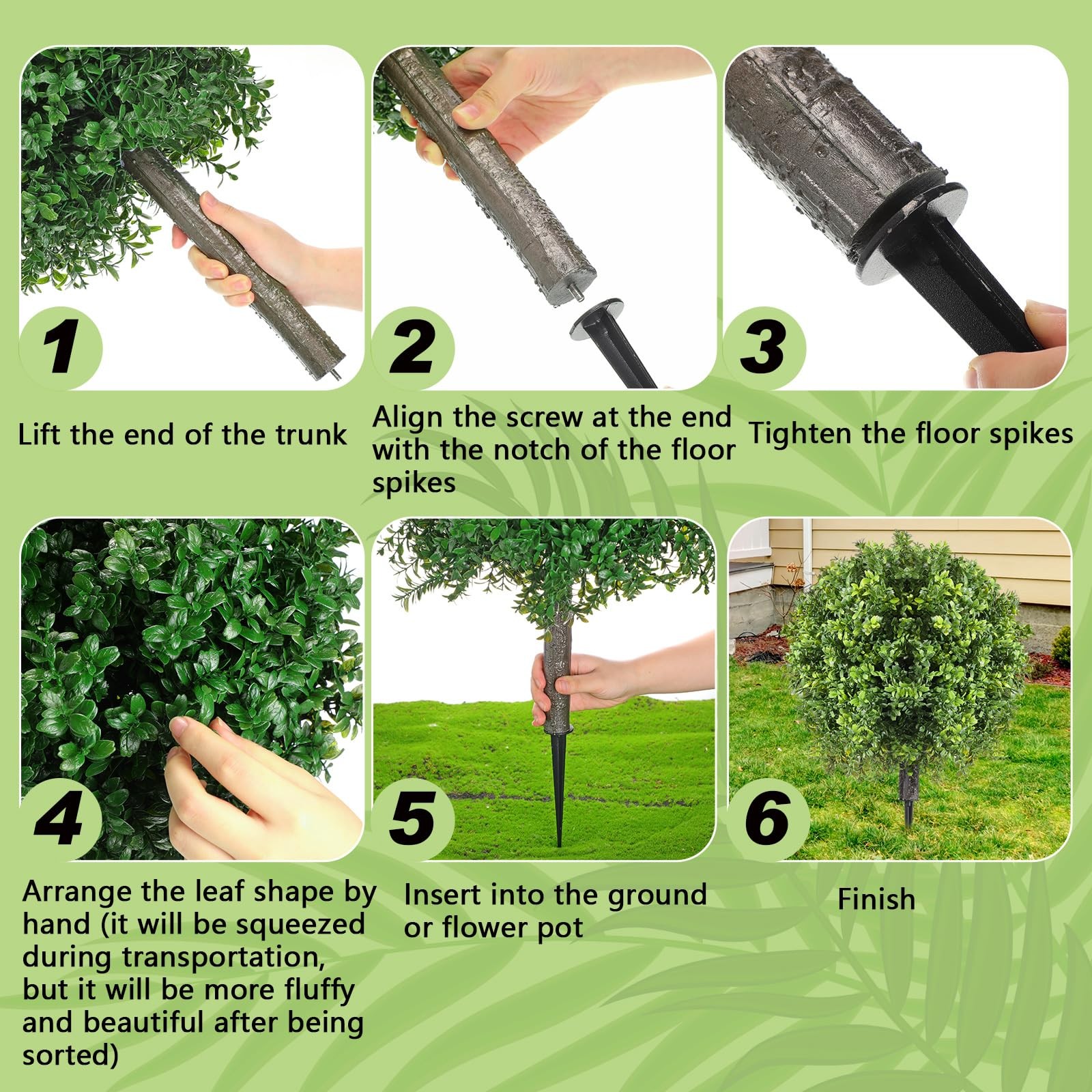 2 Pcs Artificial Boxwood Topiary Ball Bush 26″ Tree UV Resistant with Spike E…