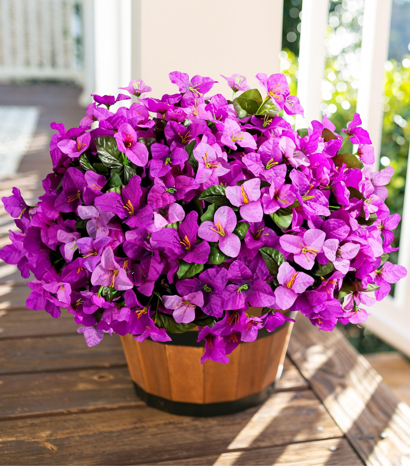 Spring Artificial Flowers for Outdoors, 4 Bundles Fake Bougainvillea UV Resis…