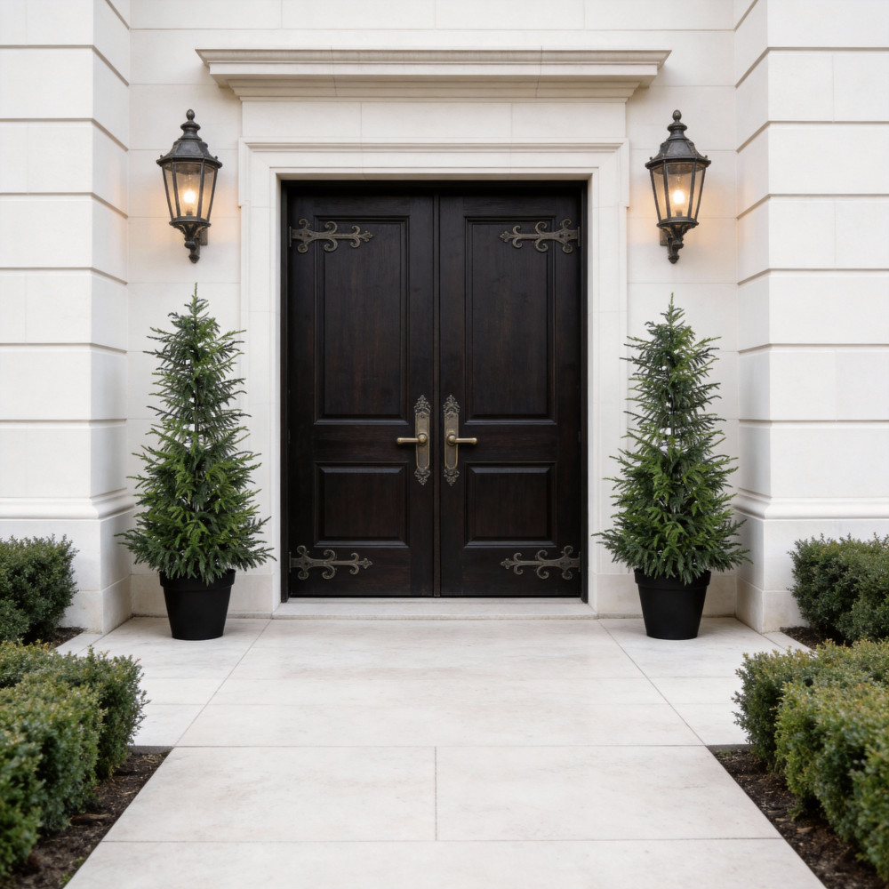 4′ Artificial Real Touch Pine Tree in Black Plastic Pot, 2pc/set