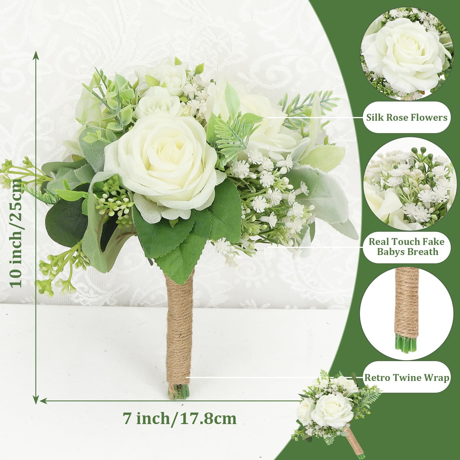 Bridesmaids Bouquets Set of 6 Ivory White Artificial Flowers 7 Inch Bridesmai…
