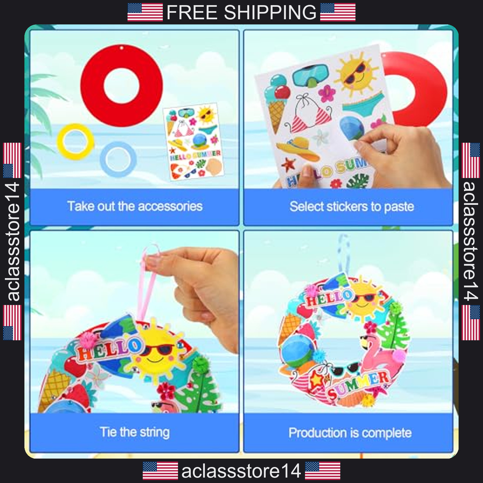 Hollowfly 48 Sets Summer Wreath Craft Kits DIY Hanging Ornaments Luau Decor