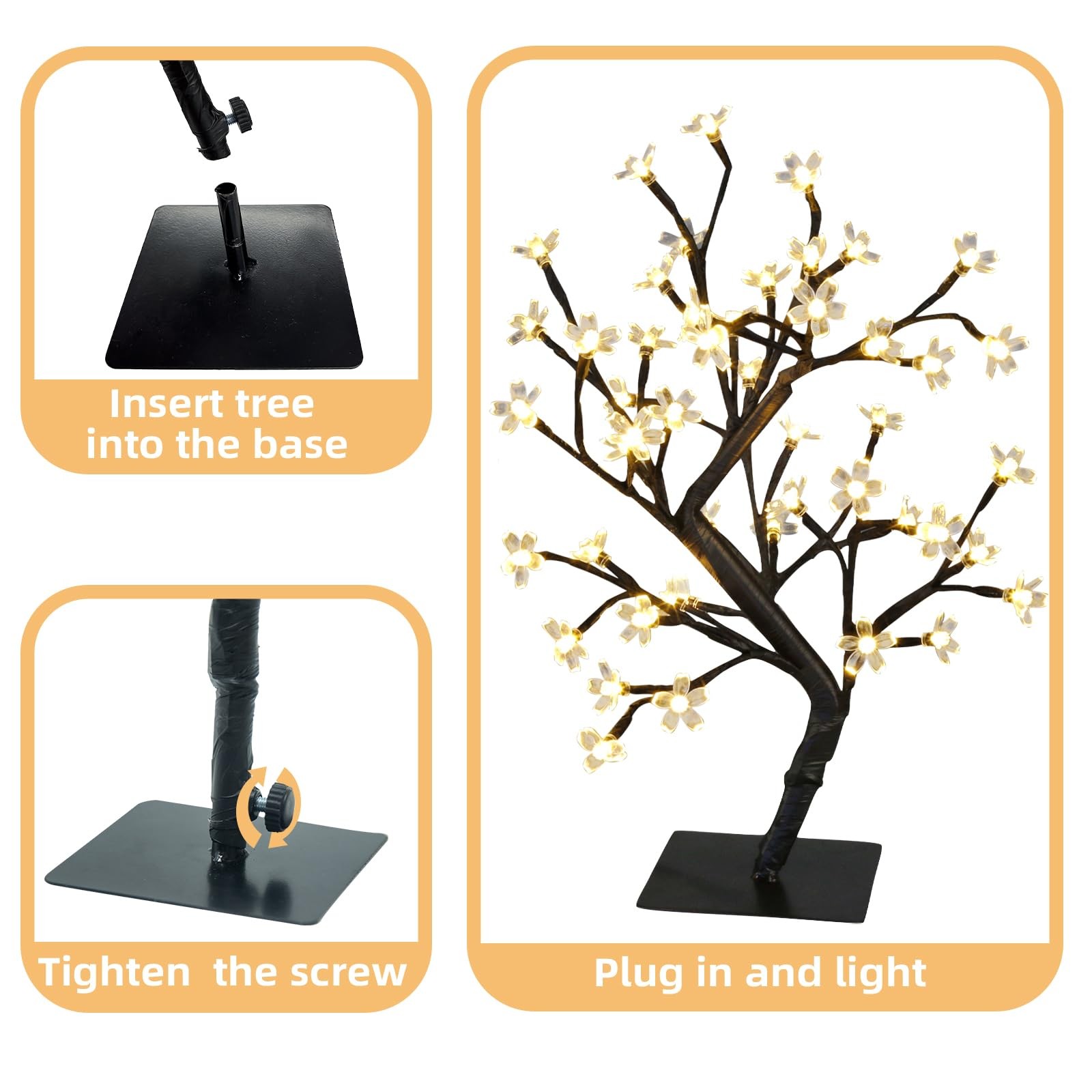 17.5 Inch Lighted Cherry Blossom Tree 48 Warm White Lights Plug Bonsai Decor
