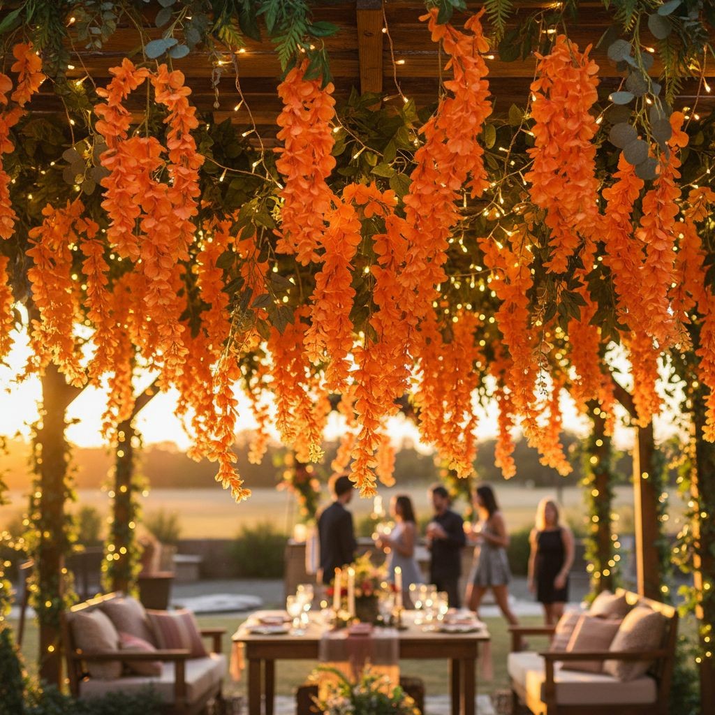 Orange Wisteria Stem 43 Inch Artificial Hanging Flowers Tangerine Silk Wisteria