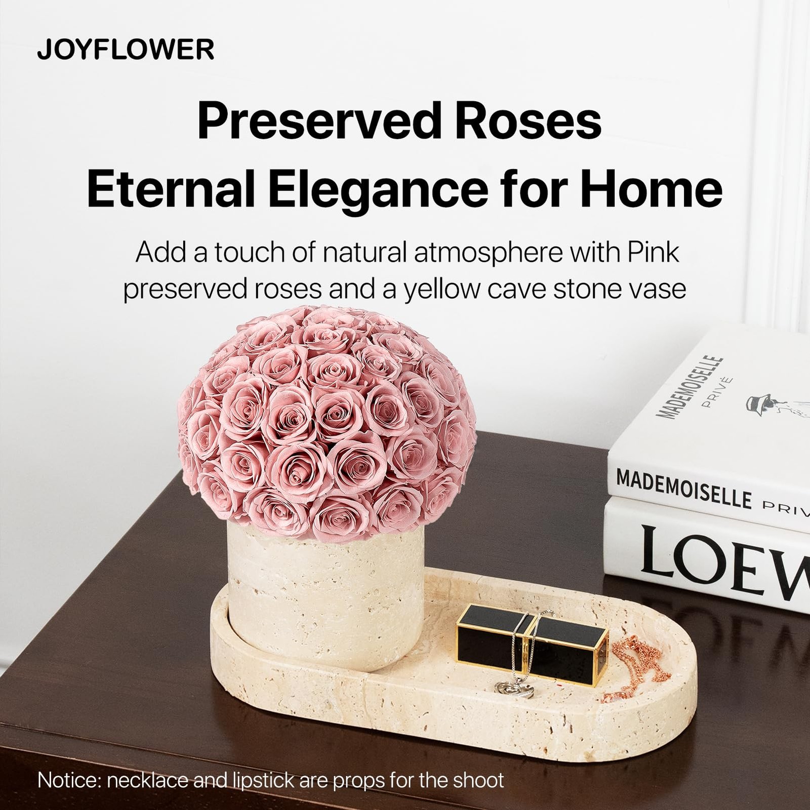 Preserved Flowers Vase, Yellow Travertine Flower Vases & Travertine Tray, Ete…