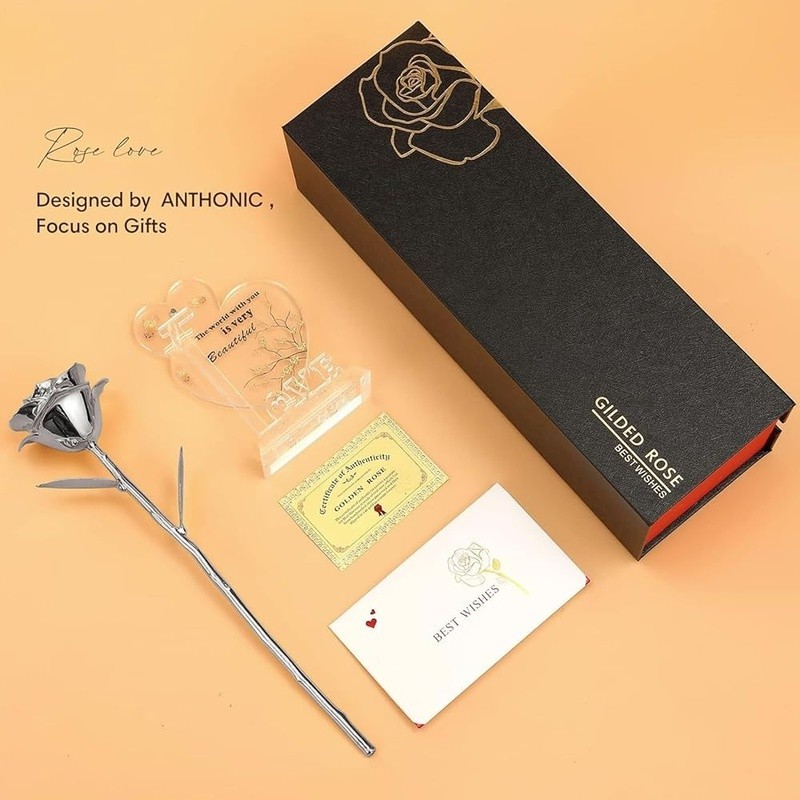 24K Gold Dipped Real Rose Gift Her Eternal Love Home Decor Romantic Keepsake New