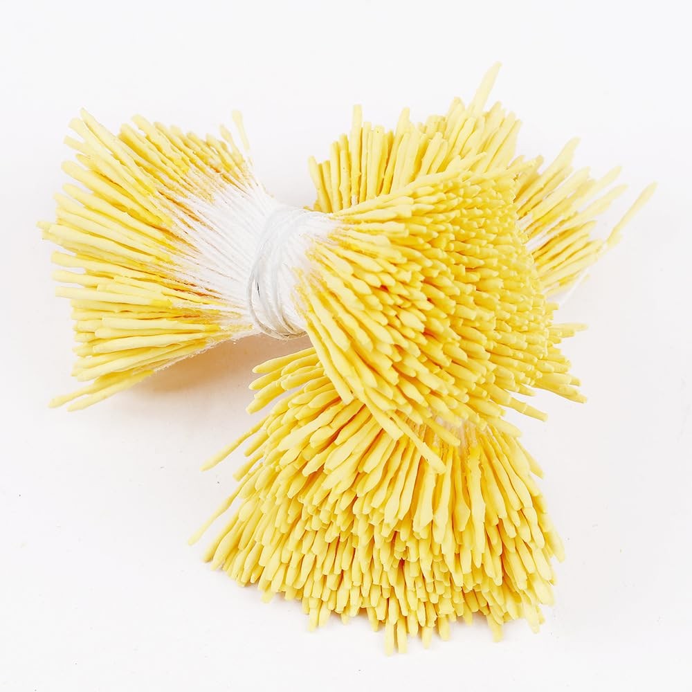 400 Pcs Yellow Long Flower Stamen Double Heads 1 mm Artificial DIY Craft