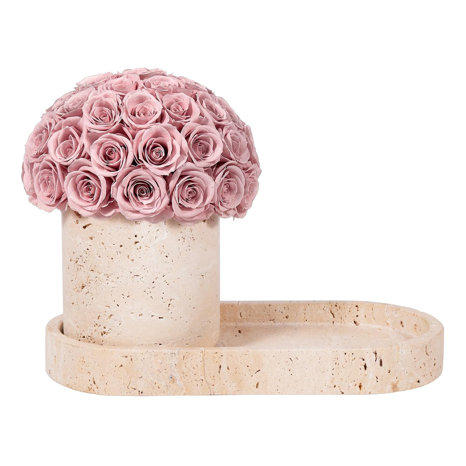 Preserved Flowers Vase, Yellow Travertine Flower Vases & Travertine Tray, Ete…