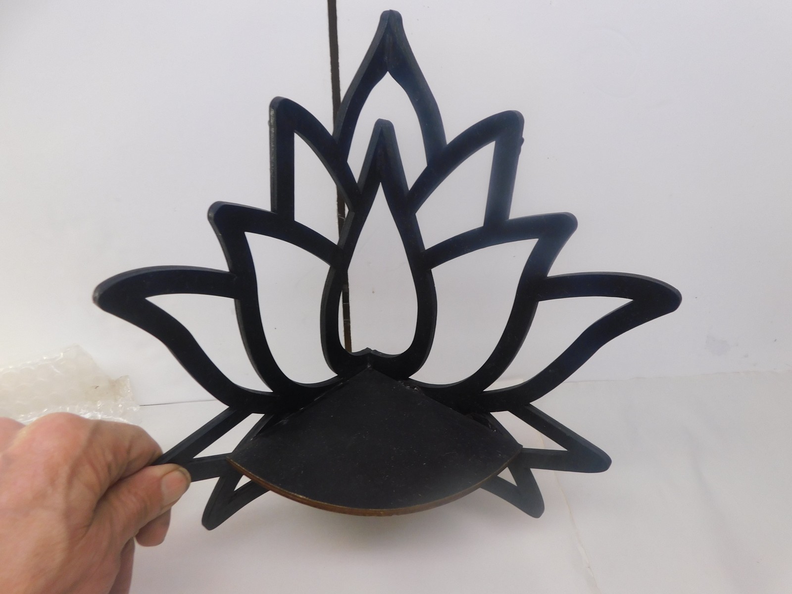 Lotus Flower Wall Shelf Wooden Black Hanging Sconce Style Display Ledge
