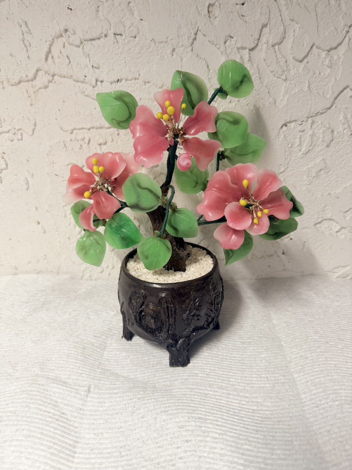 Oriental Bonsai Cherry Blossom Glass Tree in Pot Art Glass Flower