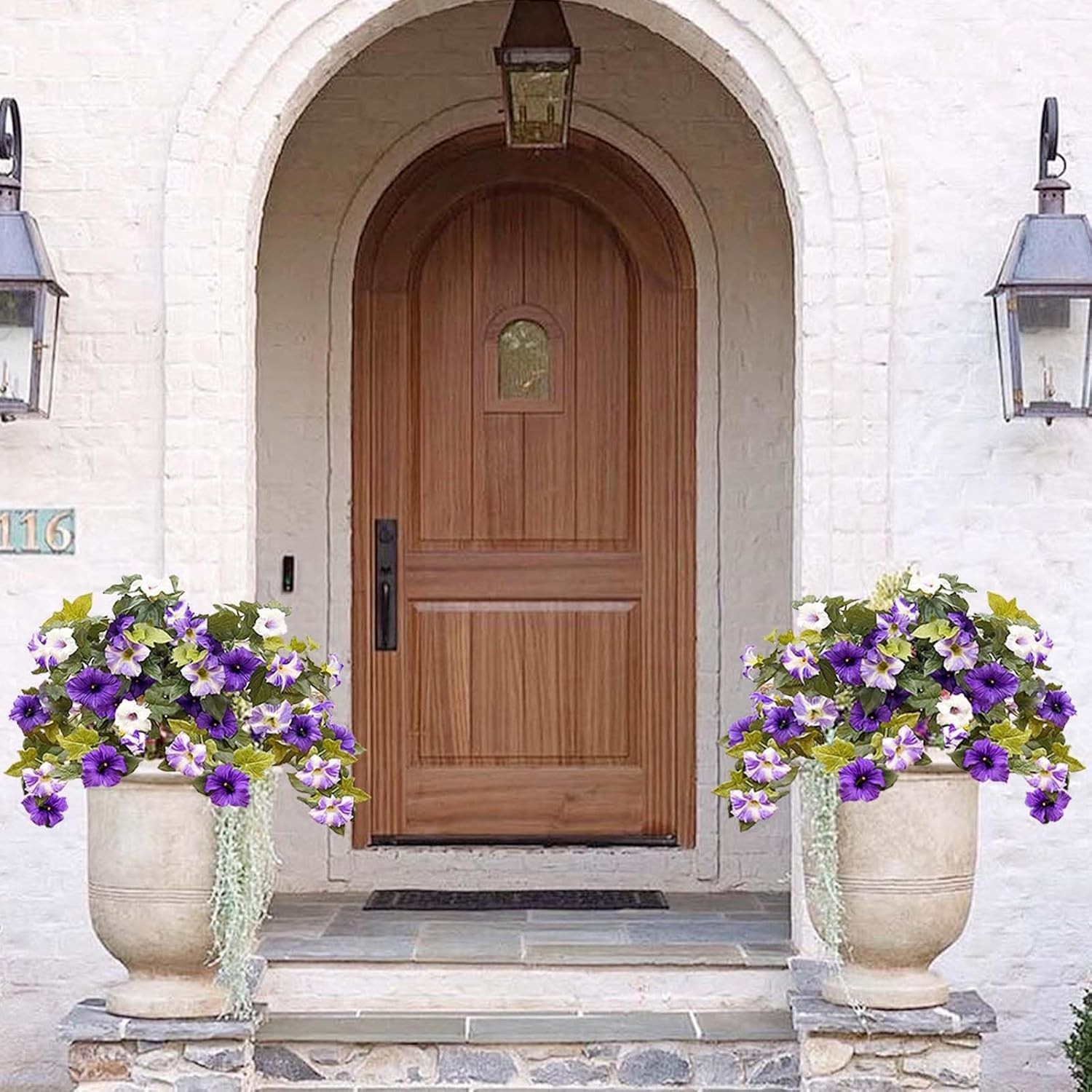 2-Pack Artificial Petunias with 24 Heads for Balcony and Garden Elegance