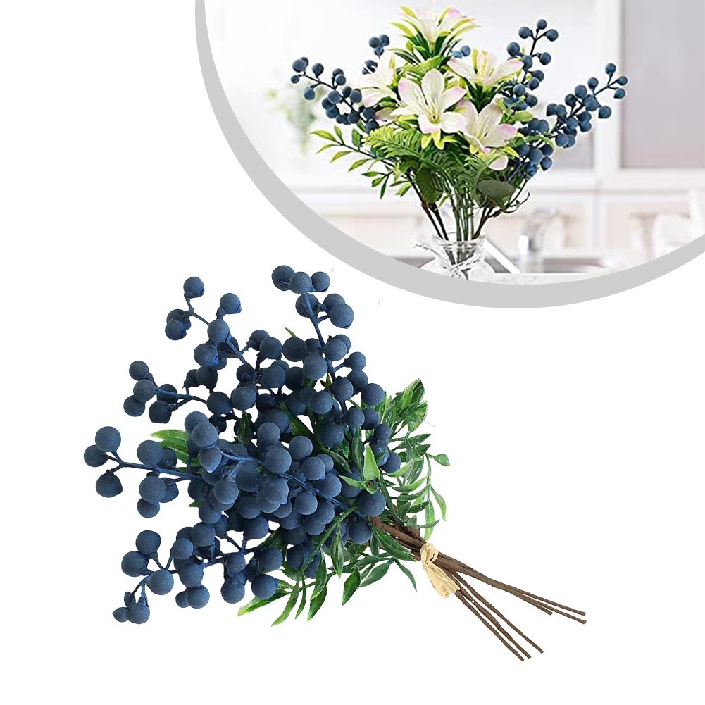 Artificial Blueberry Stems Foam Berries for Crafting Wedding and Seasonal Decor