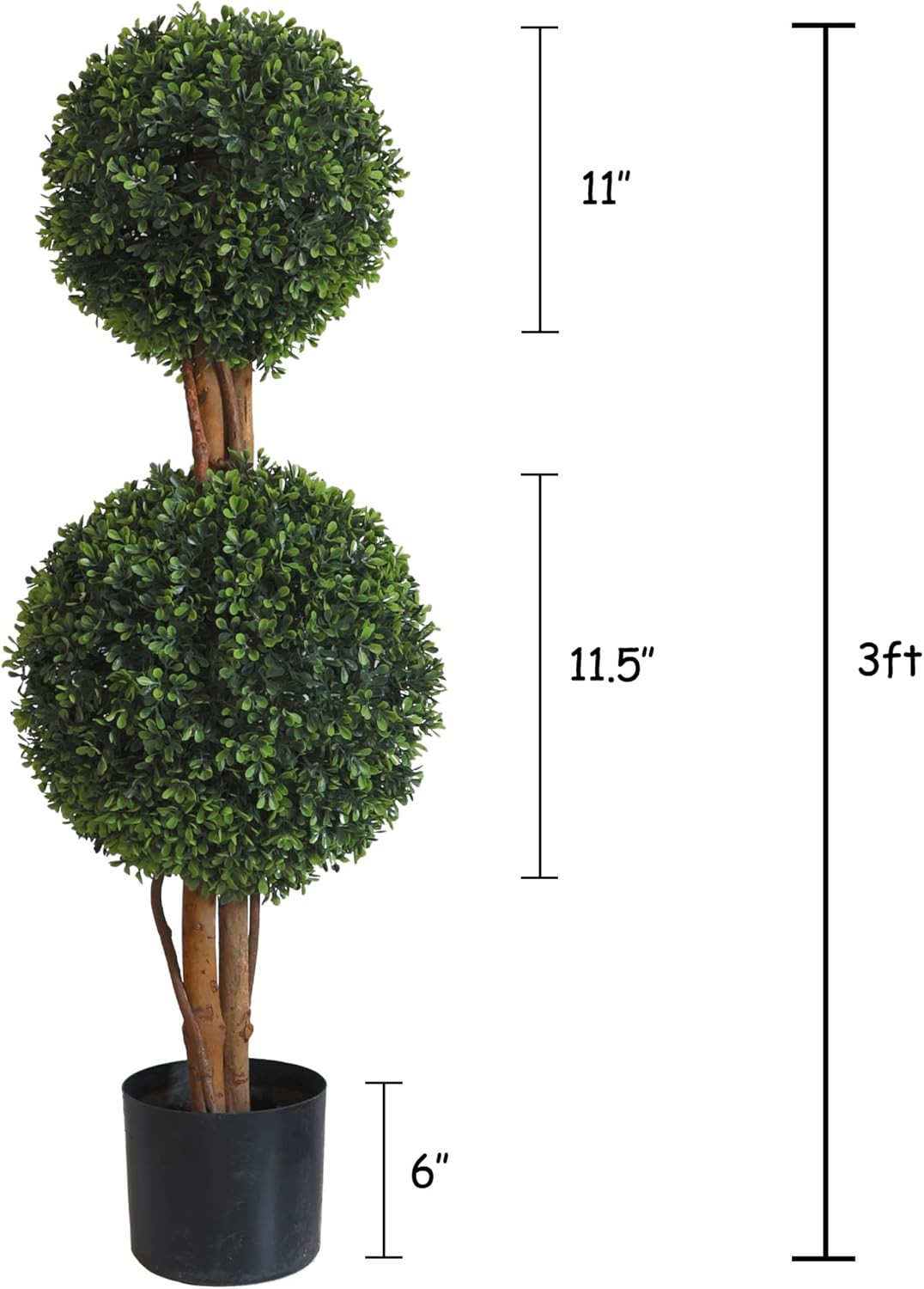 Set of 2 3Ft Lifelike Boxwood Double Ball Topiary Trees for Home & Garden
