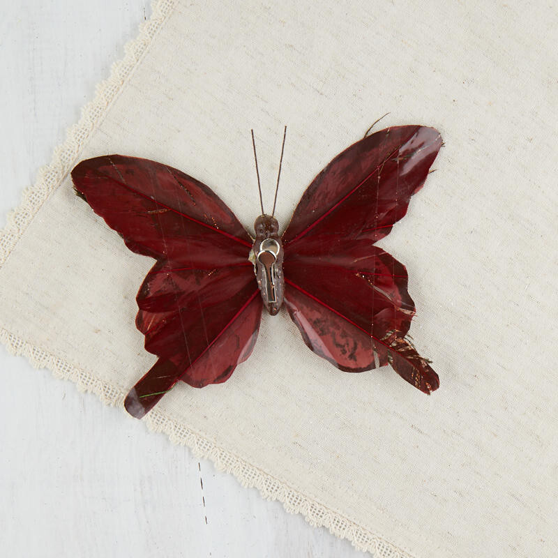 Set of 2 Brown Glittered Peacock Feathered 6-3/4″ Artificial Butterflies
