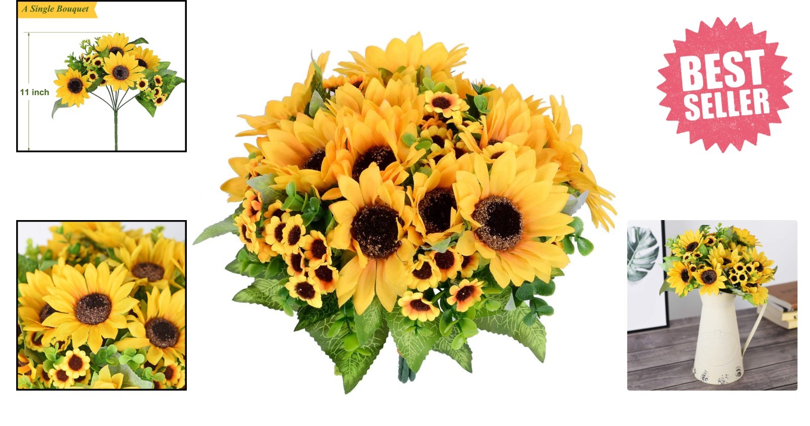 2 Pack Lifelike Silk Sunflower Bouquets – Perfect for Home & Wedding Decor