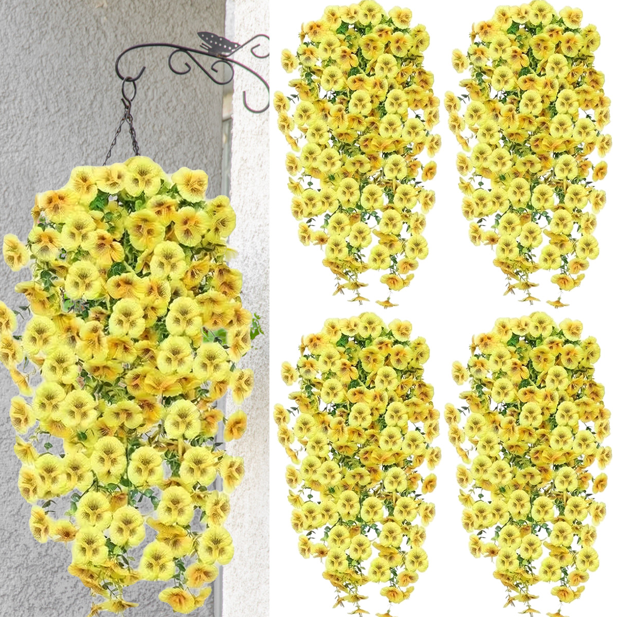 4Pcs Artificial Hanging Flowers Faux Silk Moth Orchid for Outdoor Indoor Decor
