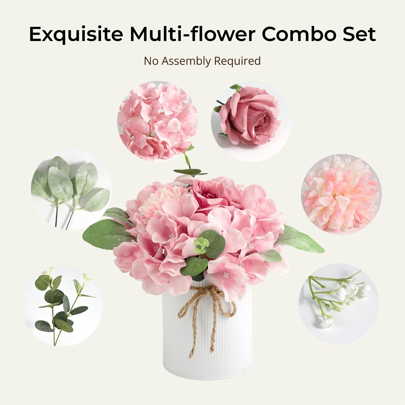 10PCS Faux Silk Hydrangea Flowers with Vase – Spring Wedding Table Centerpiece D
