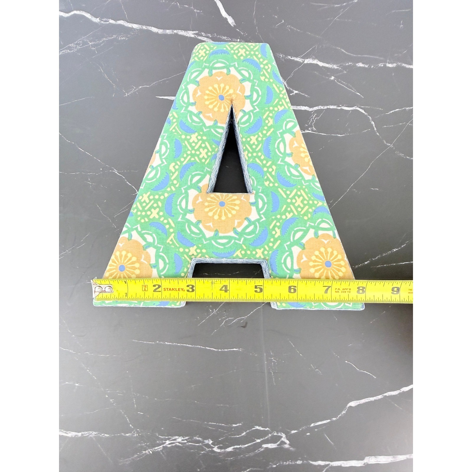 Anthropologie Green Floral 9″ Tall Fabric Letter “A”