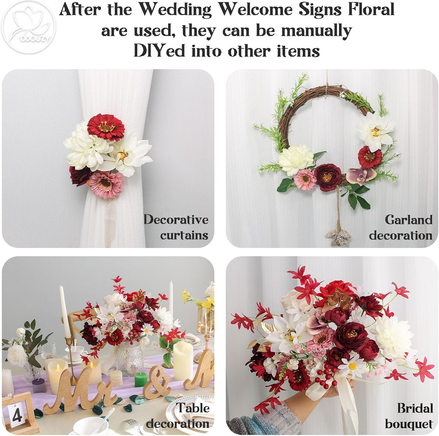 Wedding Arch Flowers Kit,Artificial Flower Arch Decor (Set of 3),2Pcs Artificial