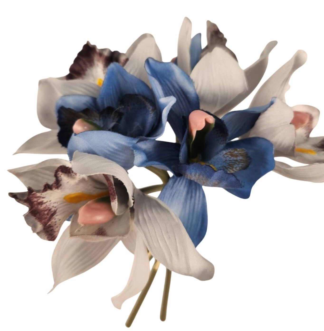 Blue Gray Cymbidium Orchid Artificial Flowers 7 Stem Bundle, Faux Orchid Wedding
