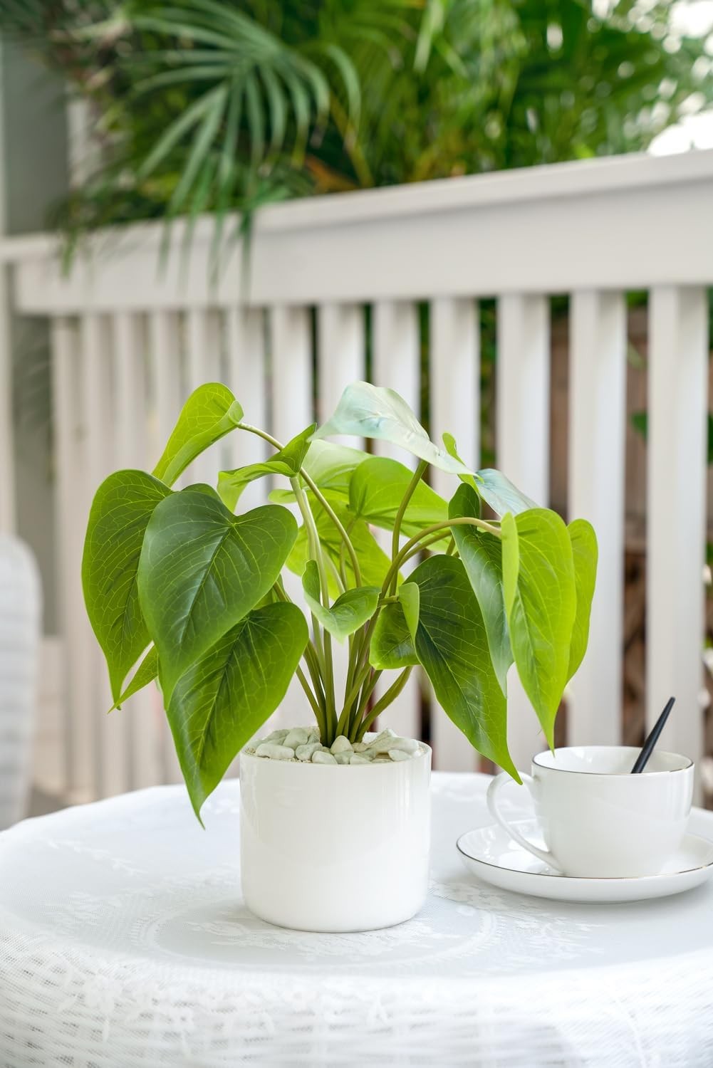 Faux Plants in Ceramic Pot, Indoor Green Leaf Modern White Planter US