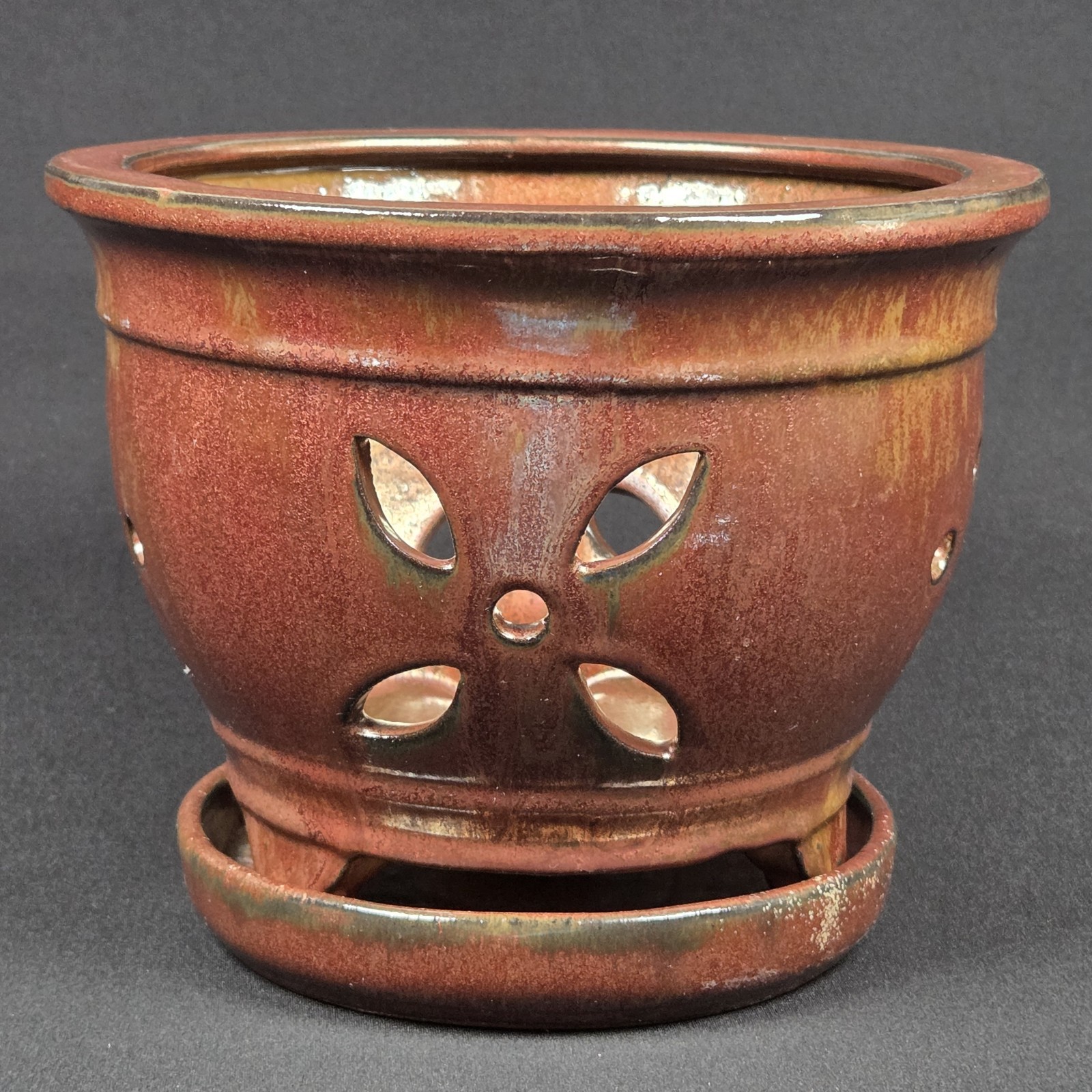 Unique Bronze Color USA Pottery 6″ Orchid Flowerpot Planter w/ Drainage Holes