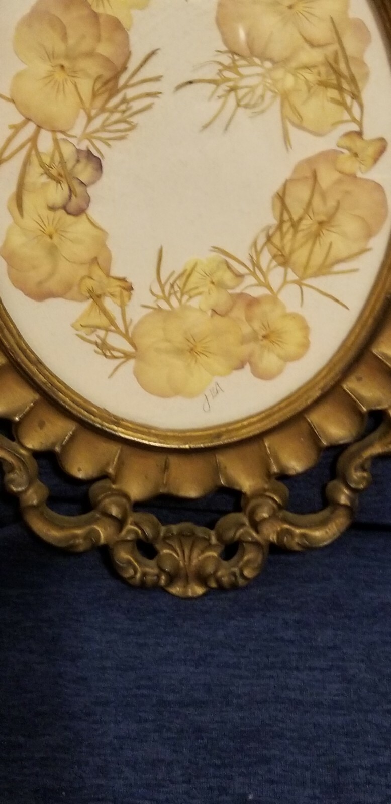 Pressed Flower Pansy Arrangement Ornate Framed Wall Hanging