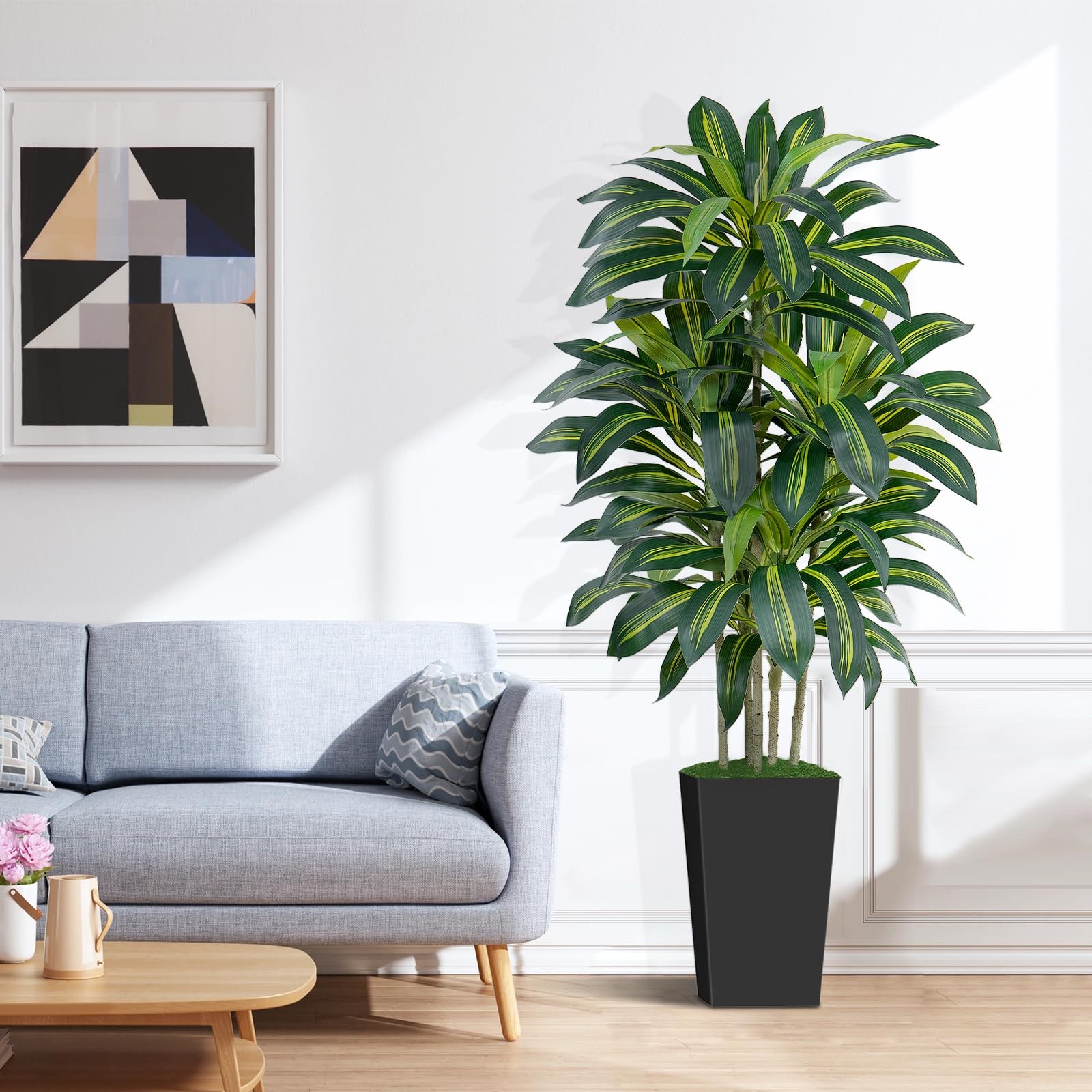 5FT Artificial Dracaena Tree – High-Density Foliage Fake Plant with Black Tal…