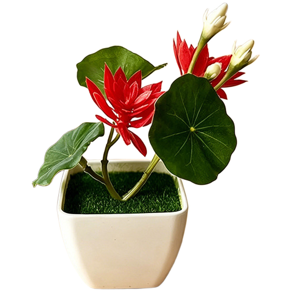 Soft Rubber Artificial Lotus Flower in Pot for Indoor Outdoor Decor Use