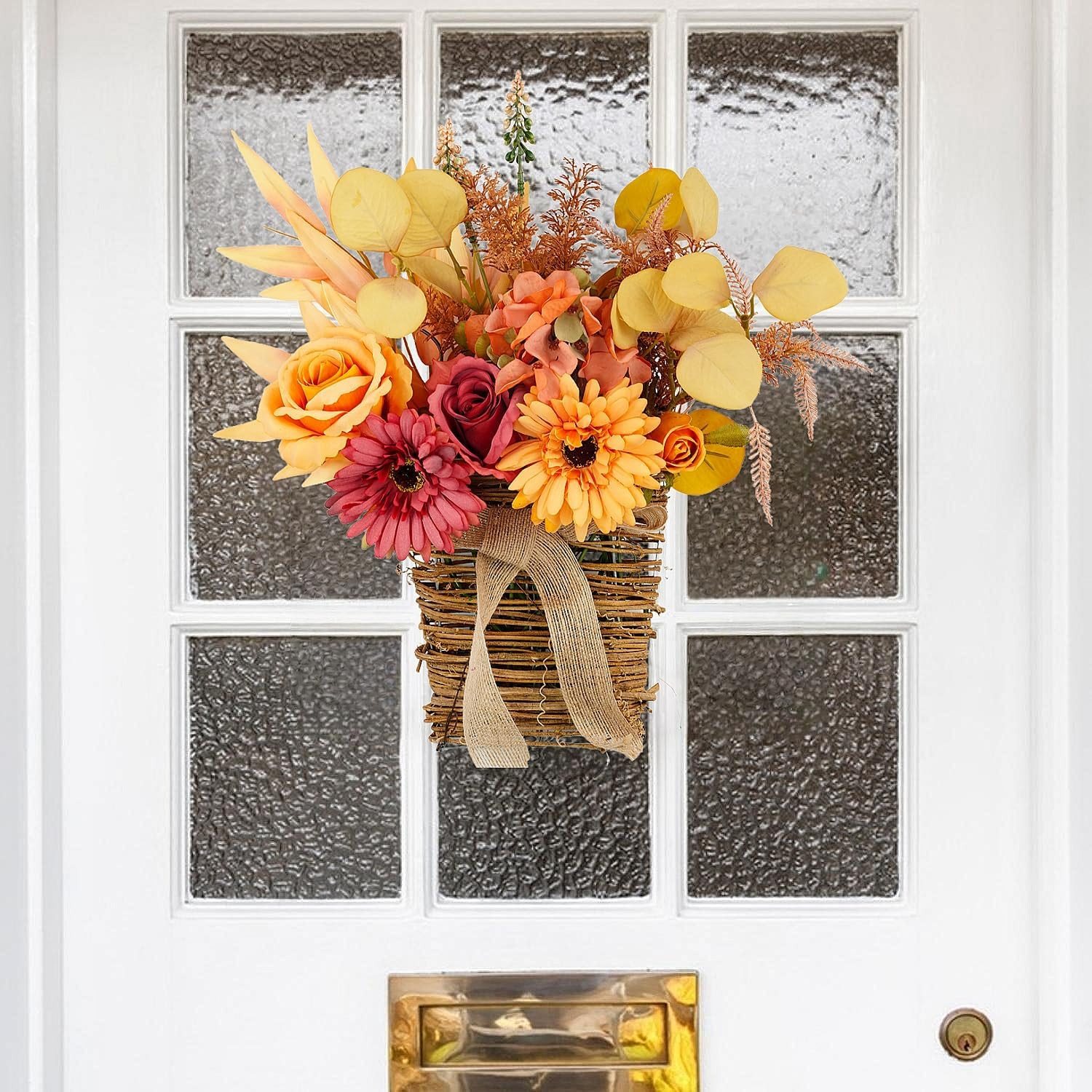 Artificial Flower with Hanging Basket for Wall Decor, Autumn Decoration Faux