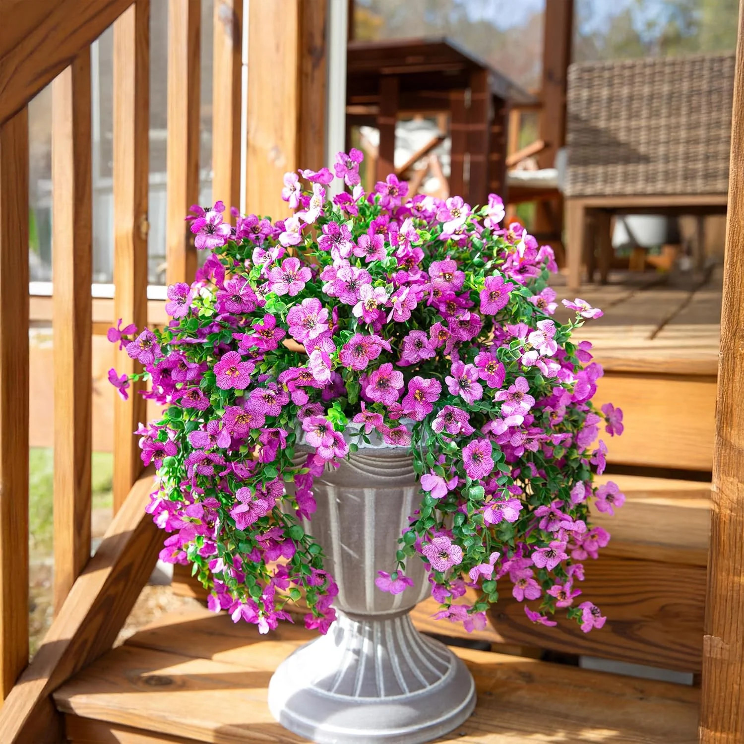 Artificial Faux Hanging Flowers Plants for Outdoor Decor, 2 PCS Outside Fake Sil