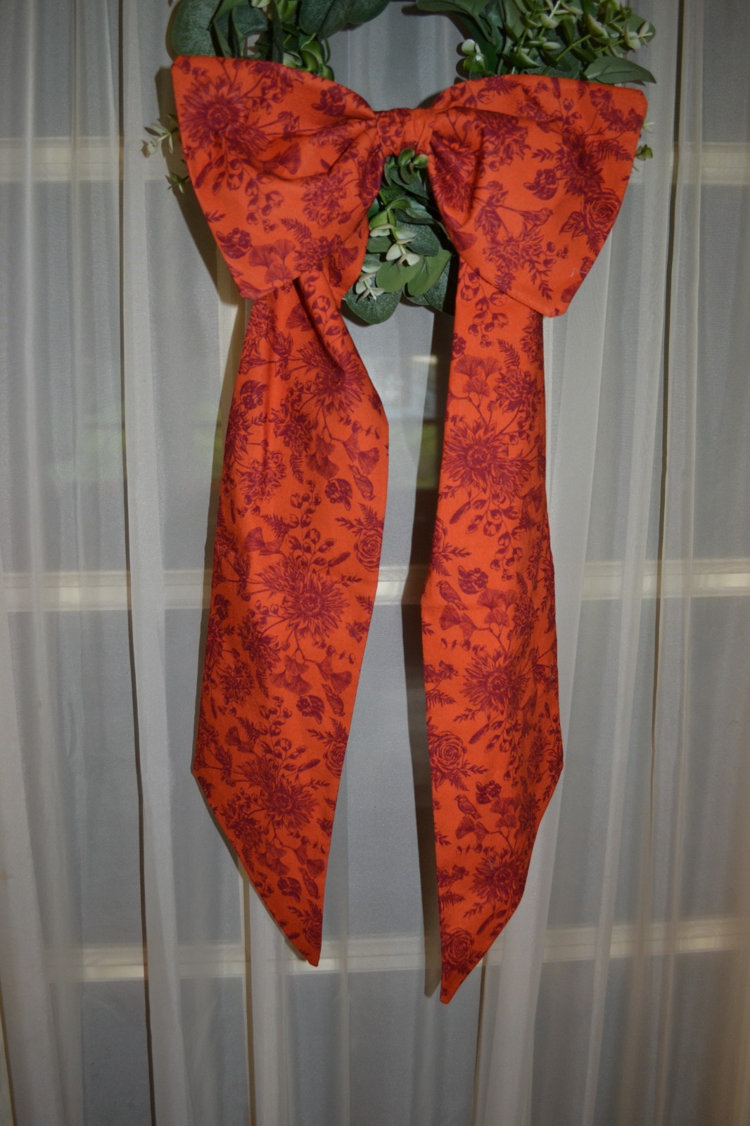 Wreath Sash with Bow Made With A Sunflower Toile Paddern Orange In Color