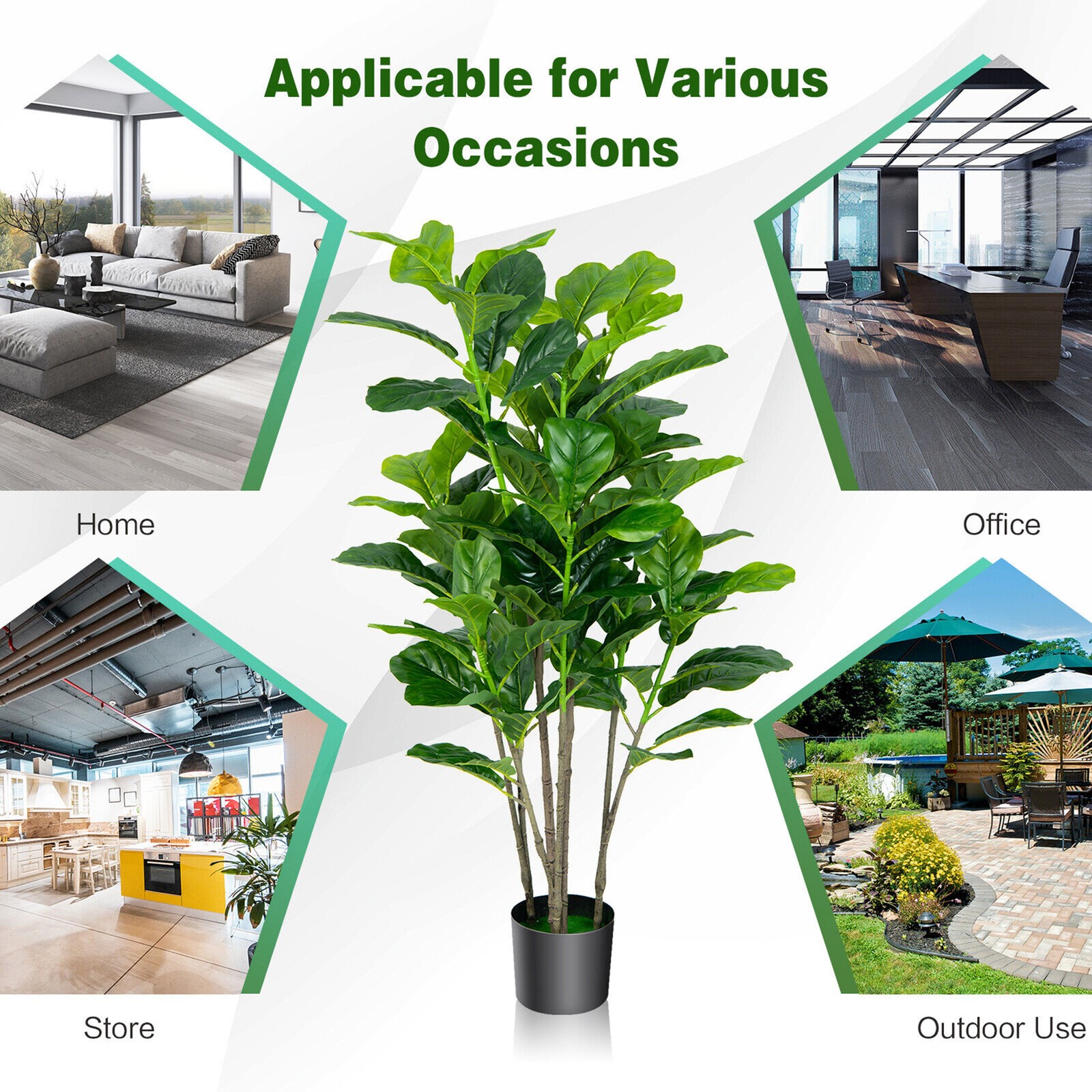 4.2′ Artificial Tree 2-Pack Artificial Fiddle Leaf Fig Tree for Indoor Outdoor