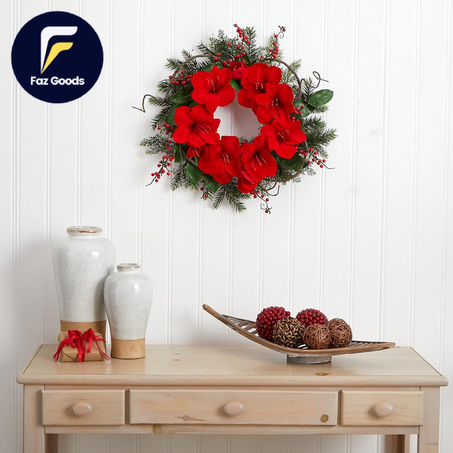 24 in. Amaryllis Artificial Wreath FREE SHIPPING