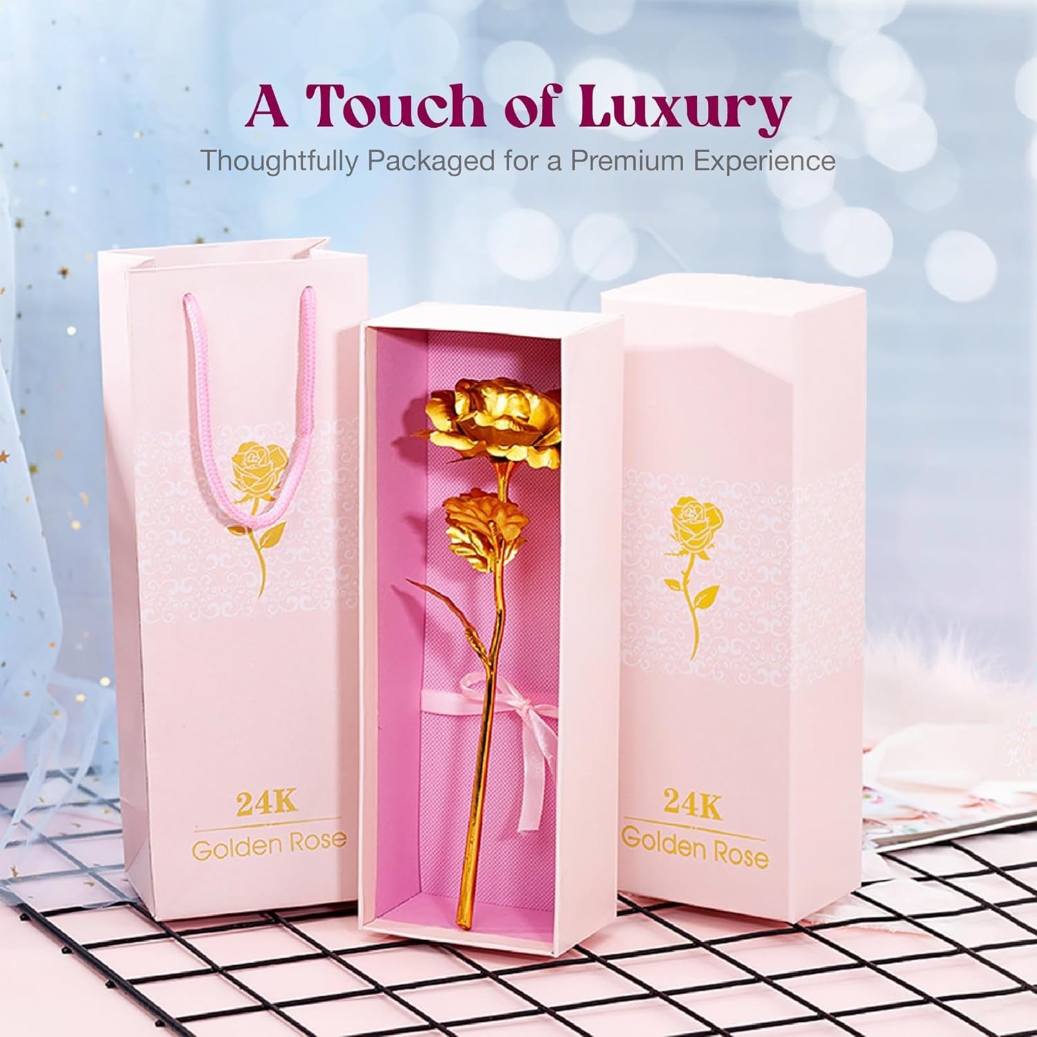 24k Gold Rose with Luxury Gift Box – 10″ Golden Rose Metal Single Rose