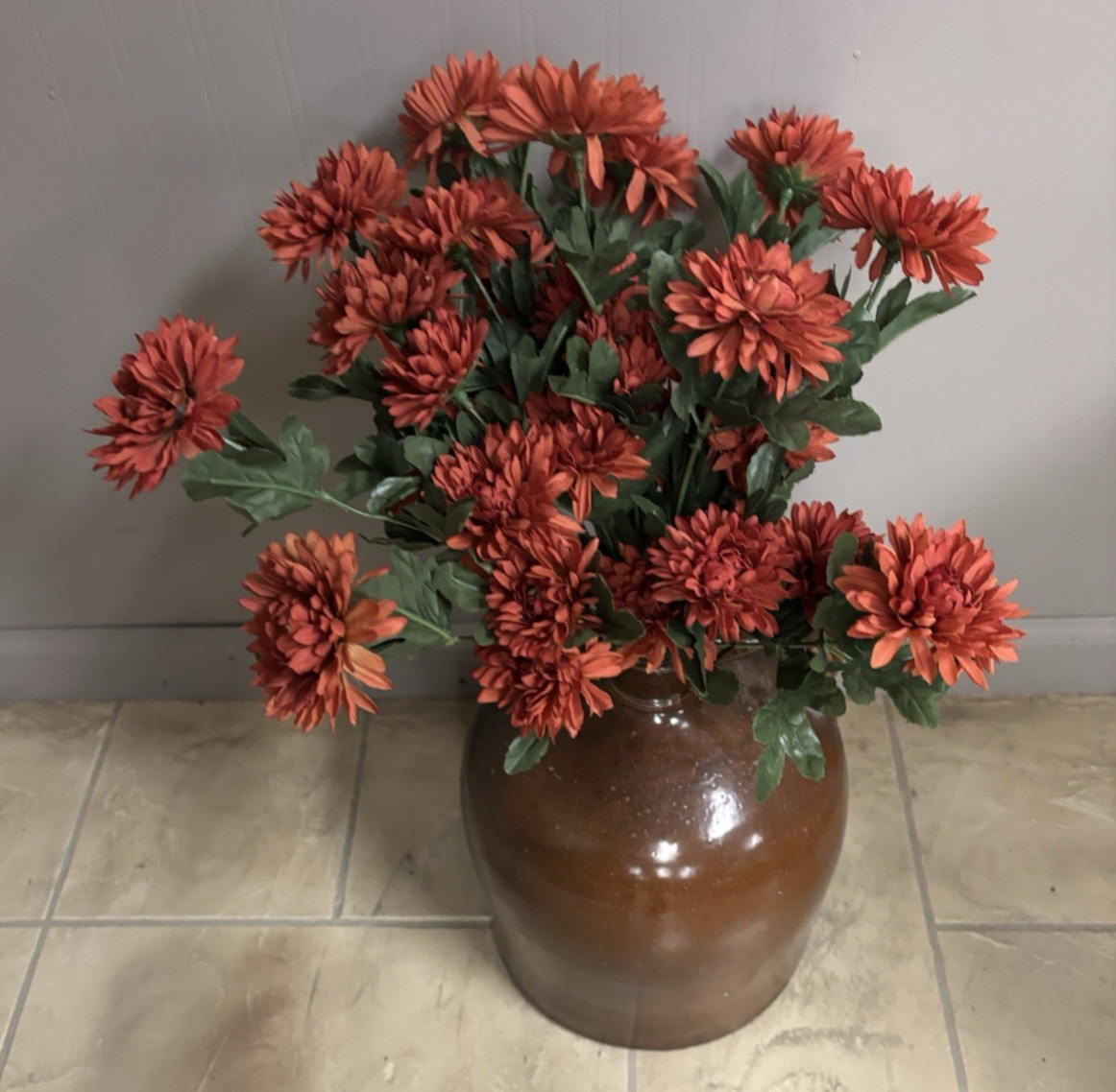 SILK RUST MUM 3 1/8″” FLOWER X 3 -STEM 19 1/2″