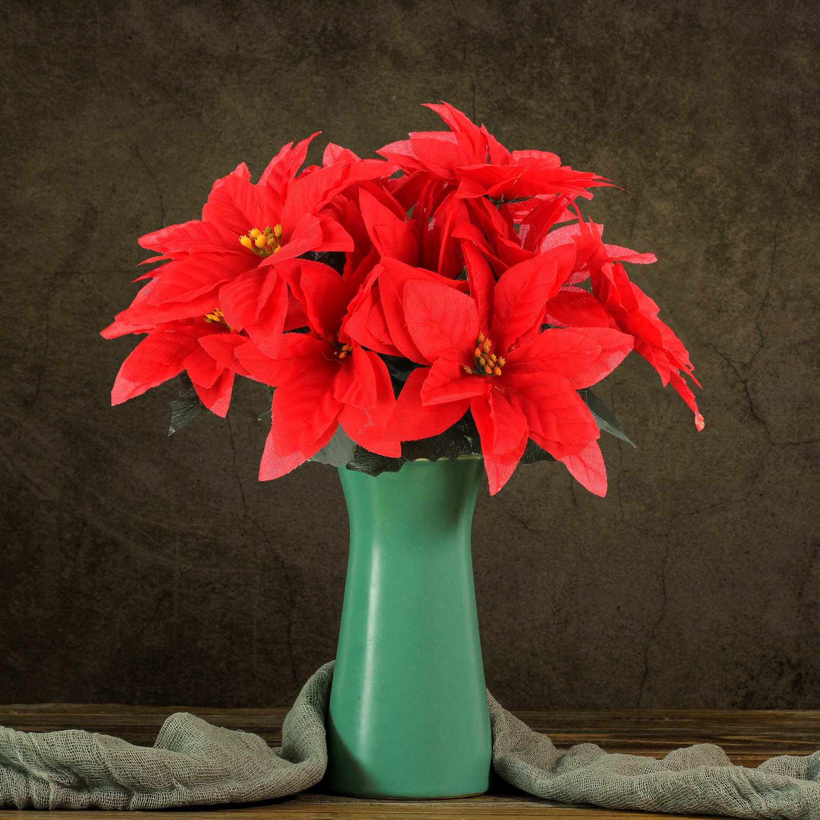 6 Branches Red Poinsettia 37cm Artificial Christmas Flower Decor