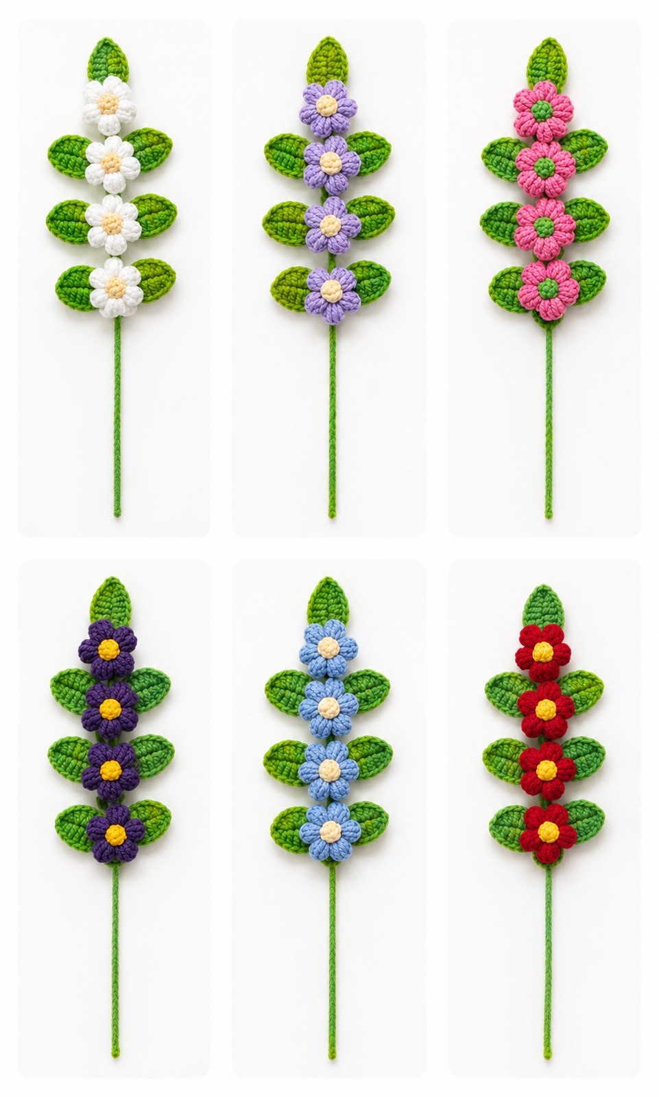 Handmade Crochet Pink Flower Stem 12” Floral Decor Gift Home Decoration