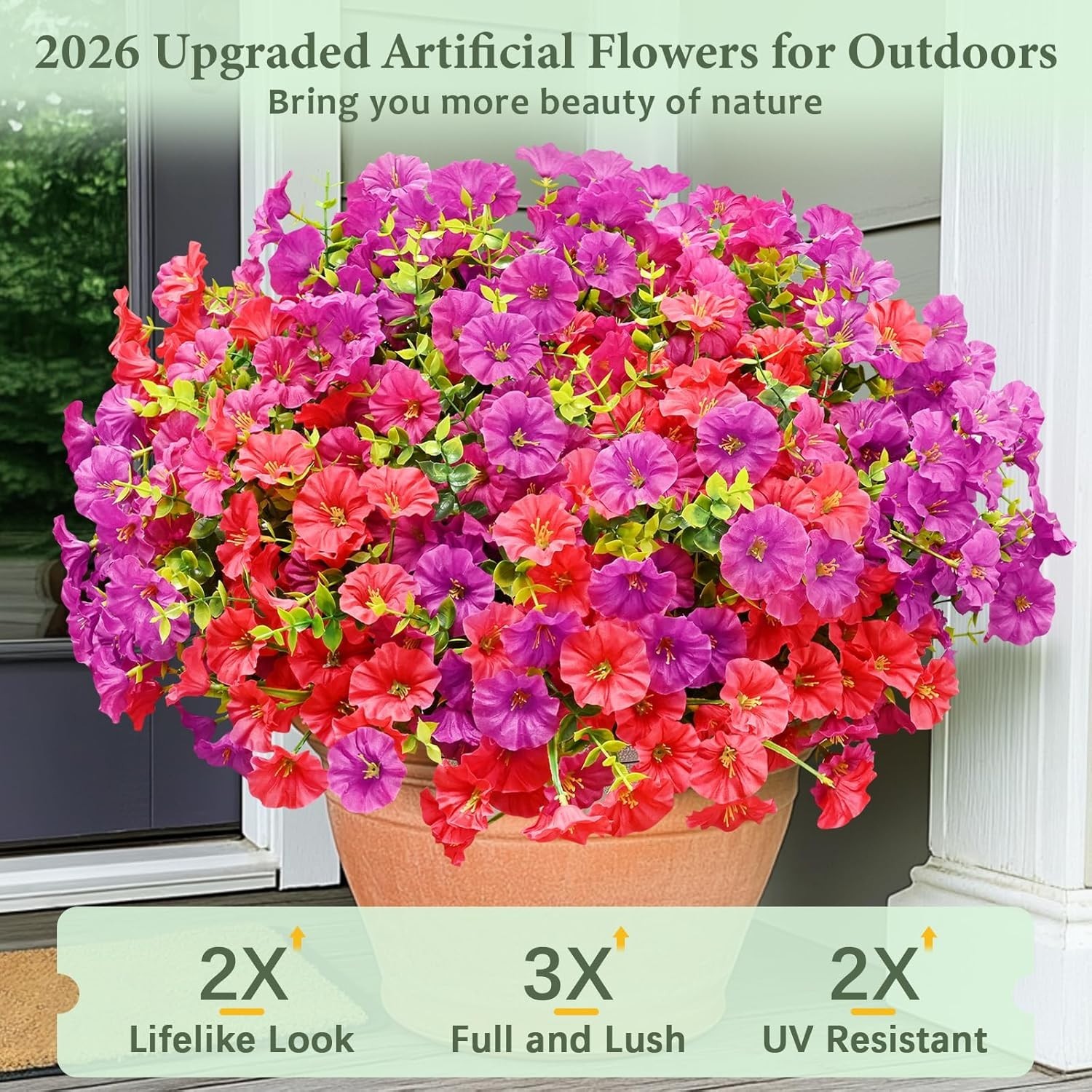 14 Bundles Artificial Flowers for Outdoors, UV Resistant Artificial Outdoor