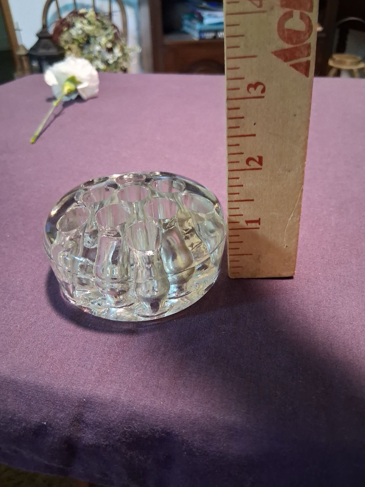 Clear Glass Flower Frog Multi-Hole Floral Arranger 3.5 in W x 1.5 in H