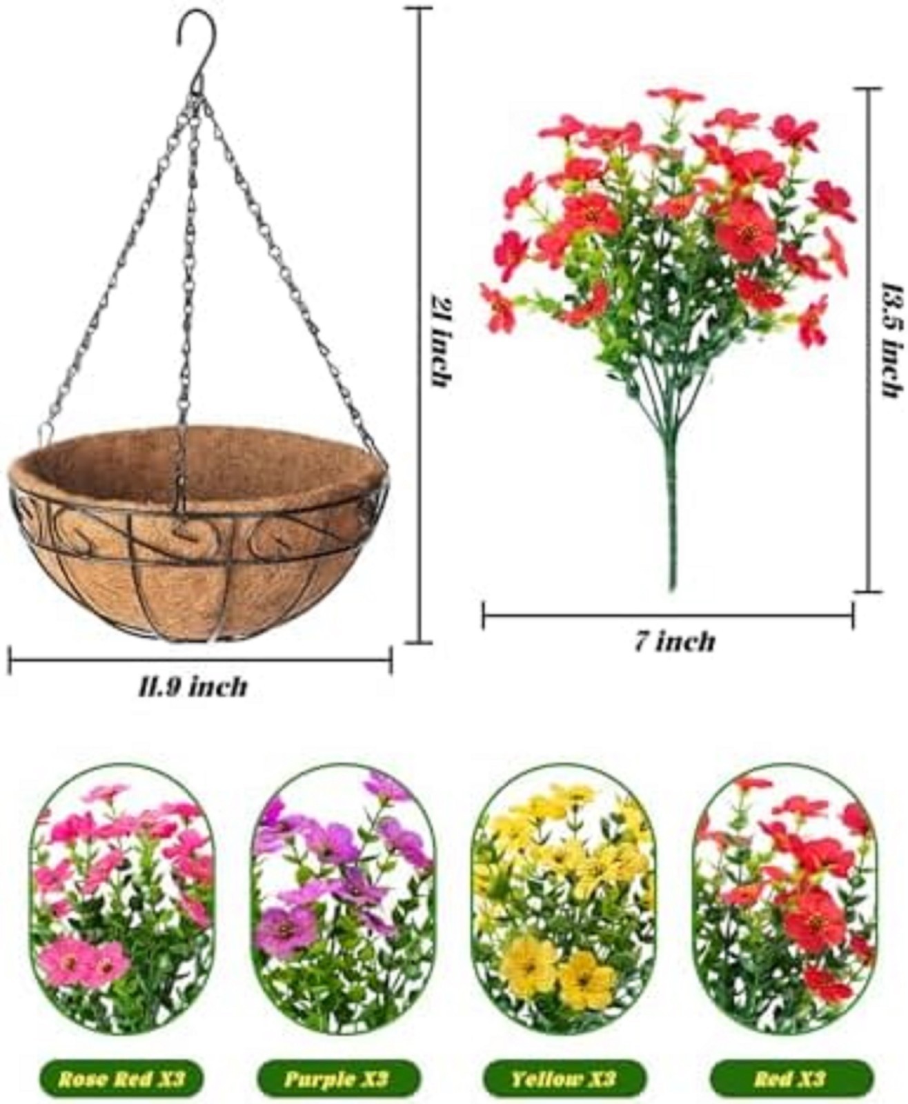 Artificial Faux Fake Hanging Flowers Plants Basket for Summer Outdoor outside De