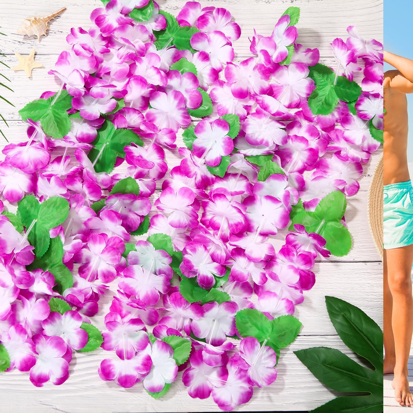 24 Counts Purple White Hawaiian Leis Necklace Tropical Flower Lei Floral Luau…