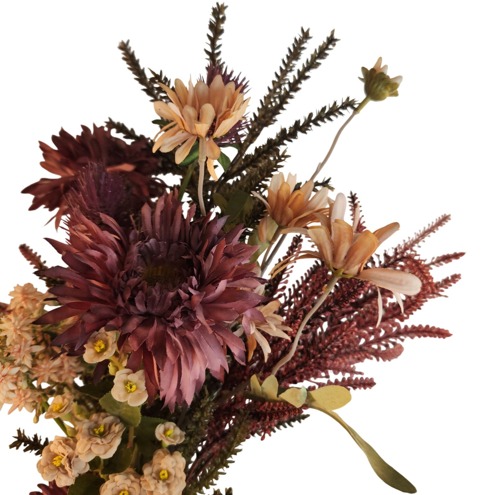 Hand Tied Artificial Flower Bouquet With Burgundy Purple Cream and Green Tones
