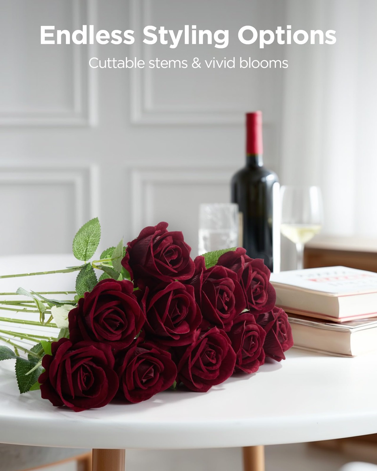 50 PCS Burgundy Artificial Rose Fake Velvet Silk Flower Wedding Decor Bulk