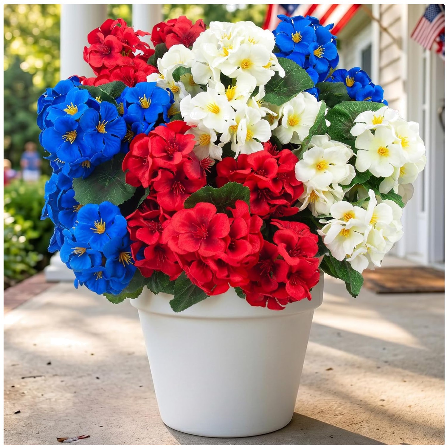 Artificial Geranium Flowers 6 Pcs UV Resistant RedWhiteBlue