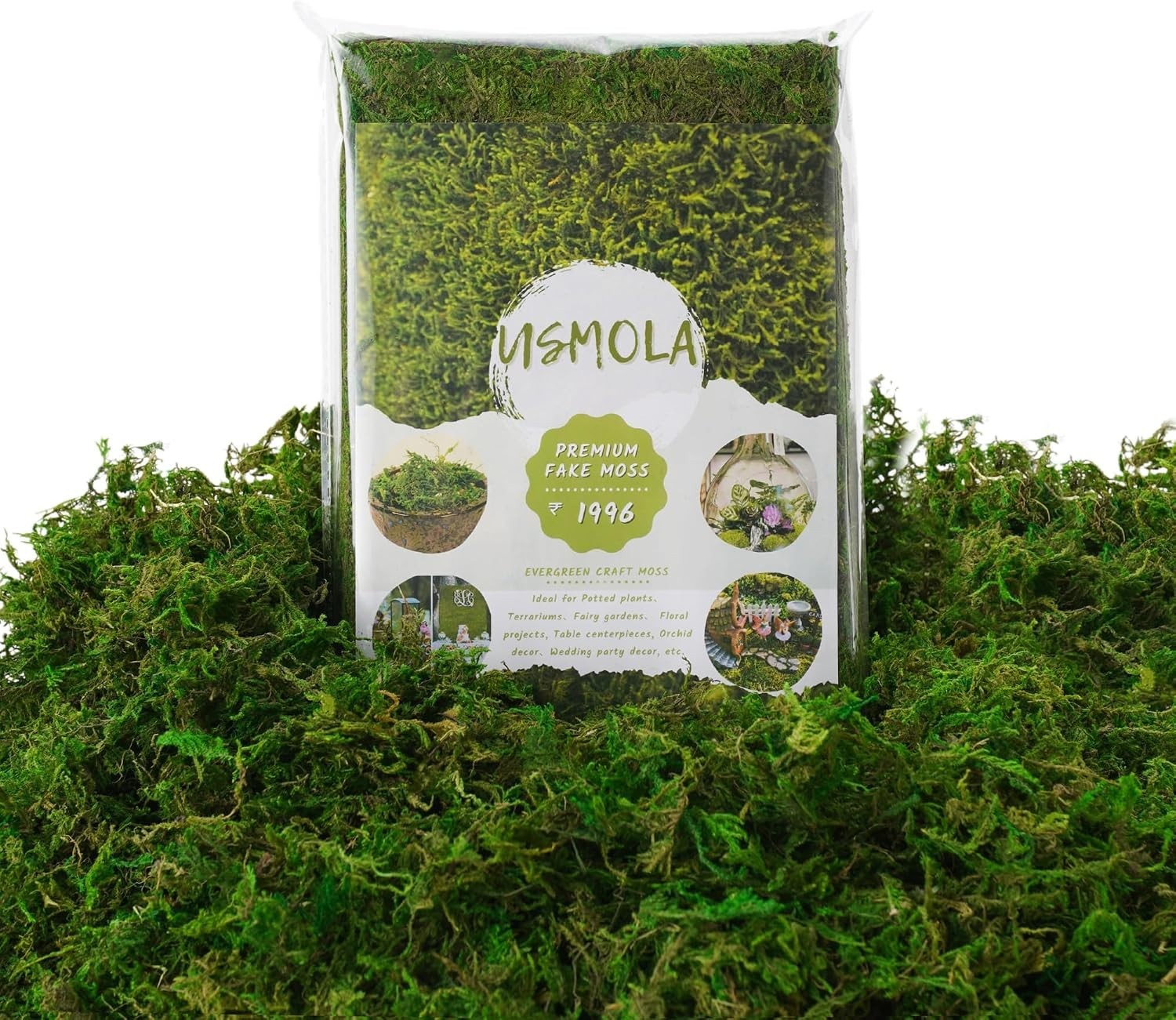 8OZ Fake Green Moss for Crafts, Terrariums, Fairy Gardens & Indoor Plants – N…